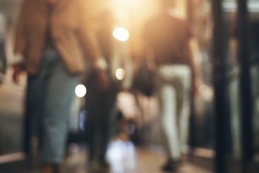 Walking, business people and office in blurred...