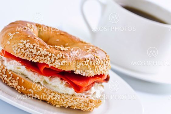 Smoked salmon bagel and coffee