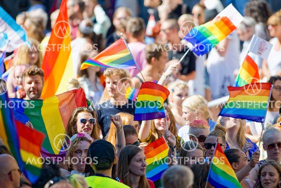 Rainbow flags at the Pride parade in Stockholm