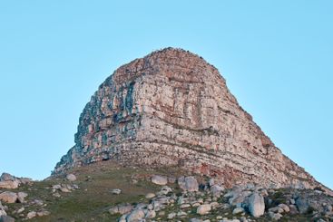 Mountains, plants and nature with blue sky, rocks and...