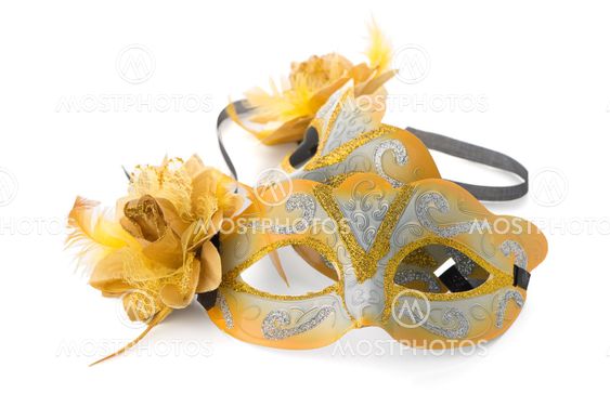 Two yellow venetian masks