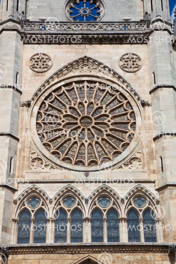 Facade of the cathedral of Leon, Castilla y Leon, Spain