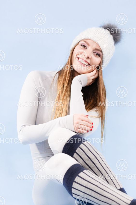 woman in thermal underwear top ang leggings