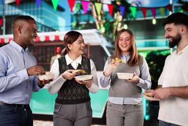 Group Of Friends Having Fun Eating Street Food