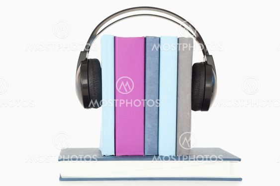 Headphones around books