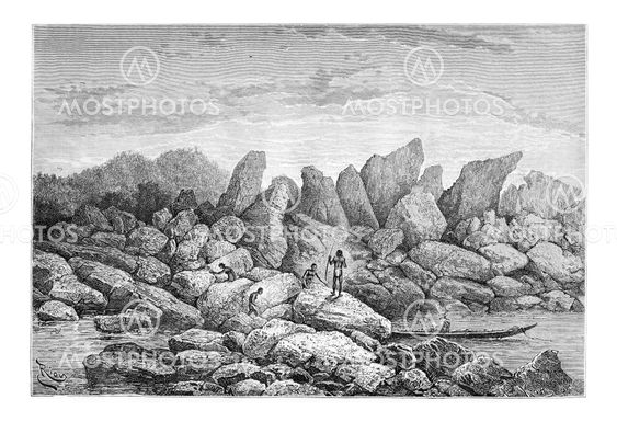Taouaracapa, a Natural Dam in Oiapoque, Brazil, vintage engraving