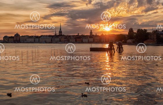 Stockholm city at sunset.