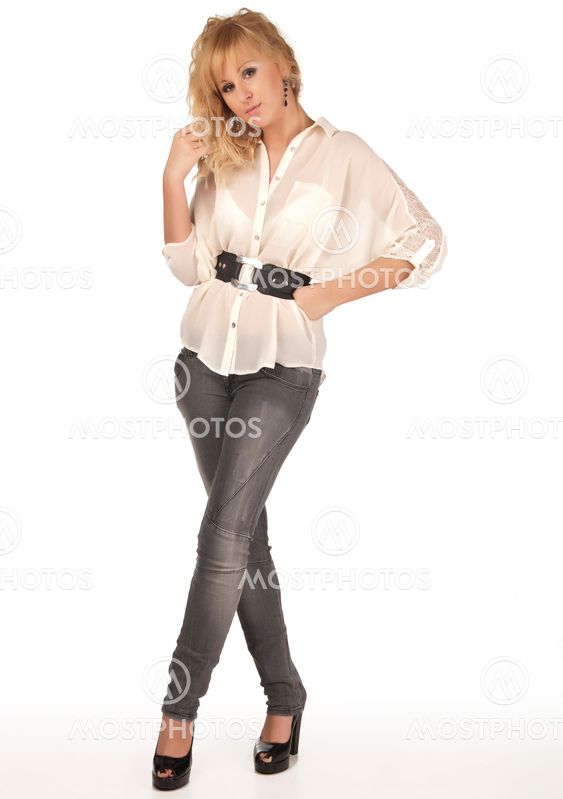 portrait of a young blond woman isolated on white