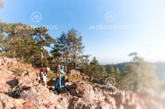Two hikers in mountains