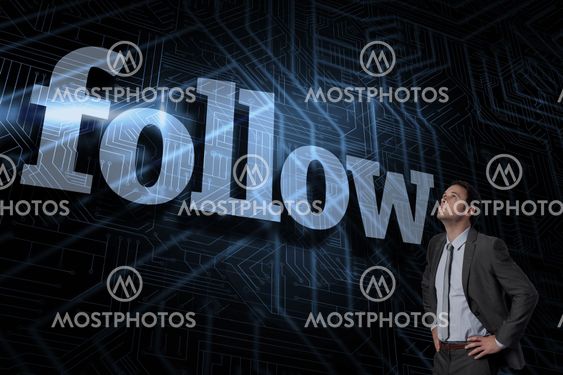 Follow against futuristic black and blue background