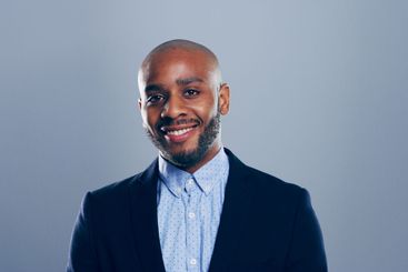 Studio, smile and portrait of black man in business with...