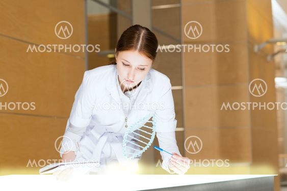 young woman doing research