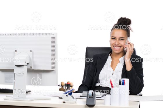 Young office worker phones
