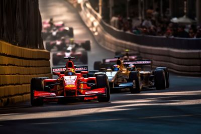 Formula 1 Cars in Full Throttle on the Race Track, Speed...