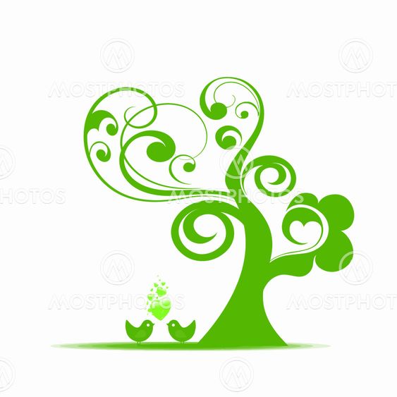Beautiful art tree and birds isolated on white background