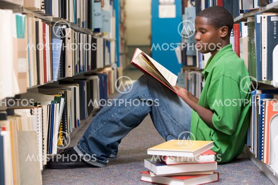 University student working in library