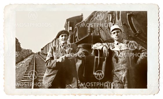 Vintage Photo Men and a Train