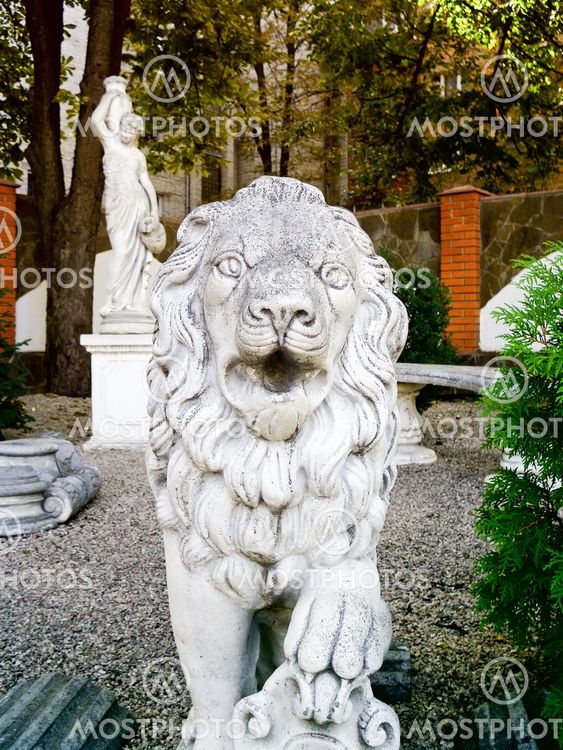 Stone lion roaring