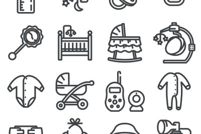 Vector line baby icons set.