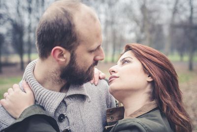 close up faces of couple in love