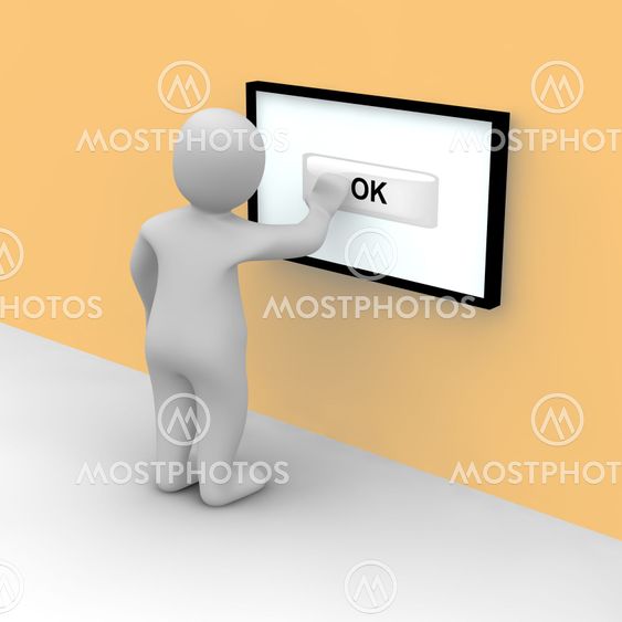 Man taps on ok button on the touch screen