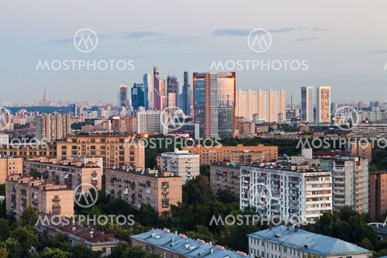 pink sunset over Moscow city