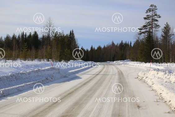Icy road in northern Sweden during winter