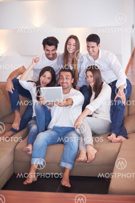 group of friends taking selfie