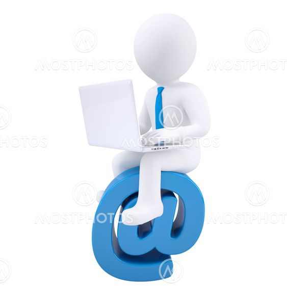 3d man with laptop sitting on the email icon
