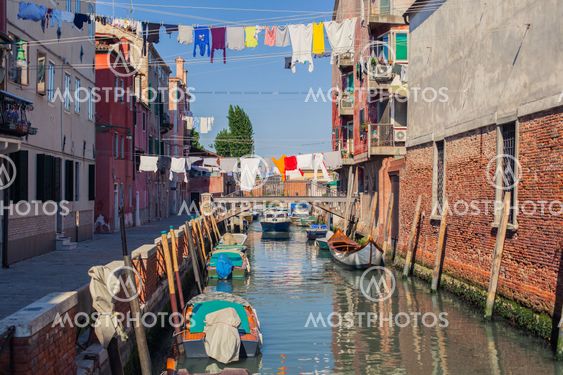 Gondolas in Venice street