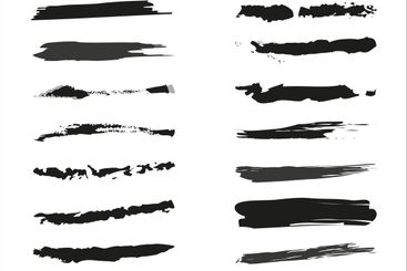 Big set of textured dry brush strokes of black paint