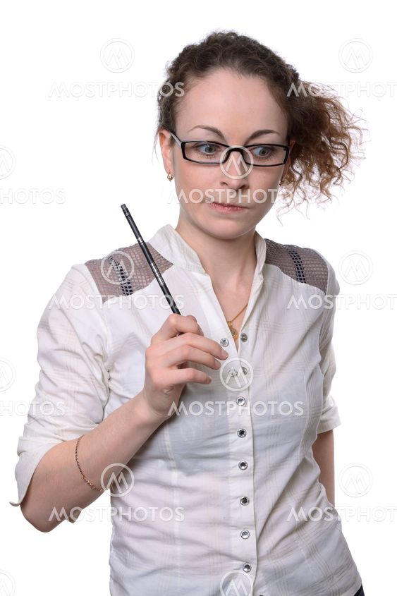 Woman with pencil making hard decision