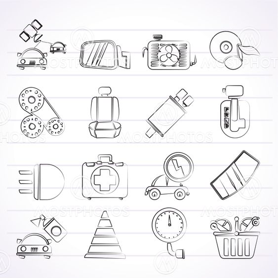 Car parts and services icons