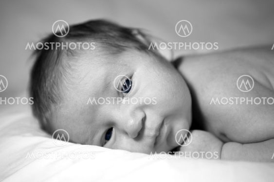 Black and White Image of a Beautiful Baby Boy