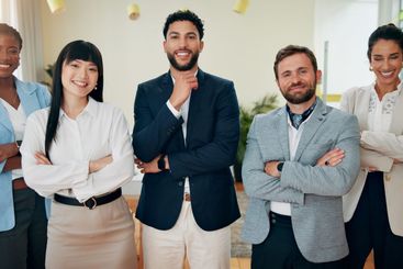 Confident team, smile or portrait of business people for...