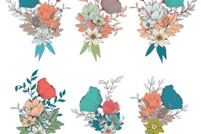 Hand drawn flower bouquets, for wedding invitations and...