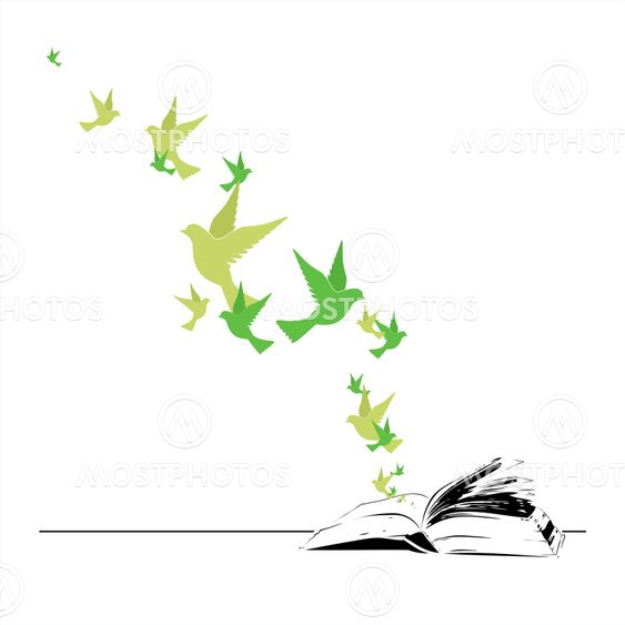 Abstract vector illustration of opened book and birds.