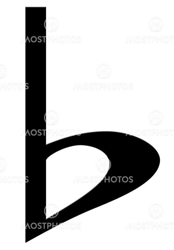 Flat, the musical symbol on a white background