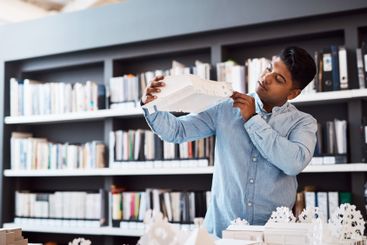 Architect, thinking and home model for interior design,...