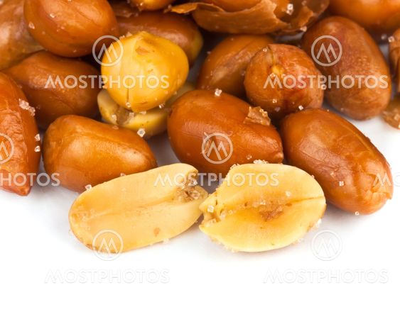 the nuts, peanuts coat the salt on a white background