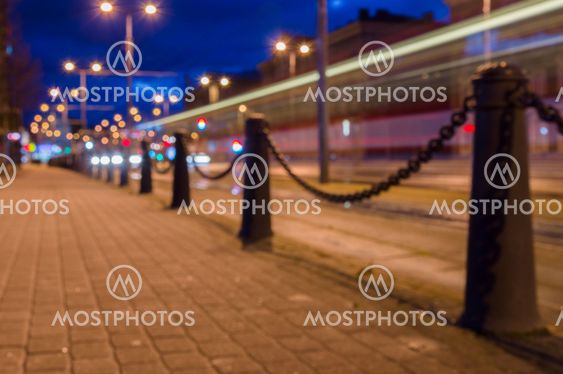 Trail of light left by tram at night