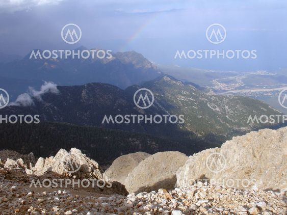 View from mountain on rainbow
