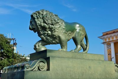 Lions at the Admiralty embankment in Saint Petersburg