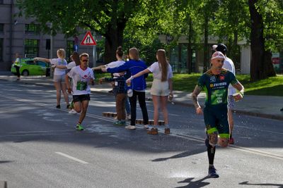 Riga, Latvia - May 19 2019: Fastest runners arriving to...