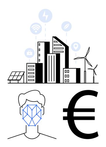 Smart city technology, renewable energy, facial...