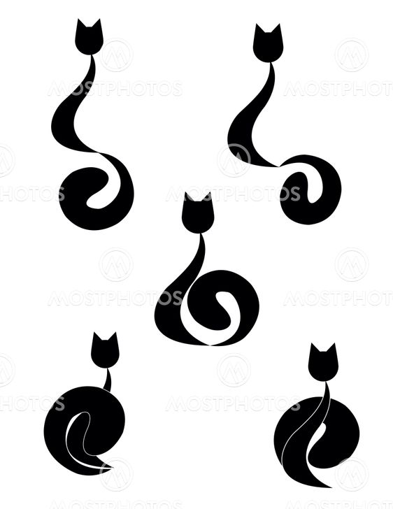 Graceful cats silhouettes black