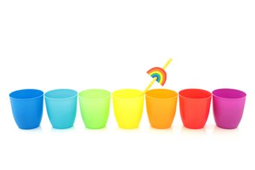 Rainbow Colored Drinking Cups Minimal Composition