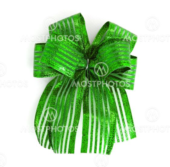 green Satin gift bow. ribbon isolated on white
