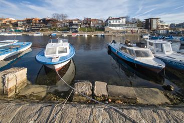 Sunset panorama of the port of Sozopol, Bulgaria