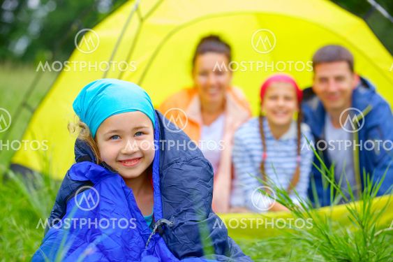 Young girl camping